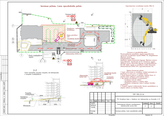 Стройгенплан для ППР на строительство жилого дома. Земляные работы. Устройство котлована.
