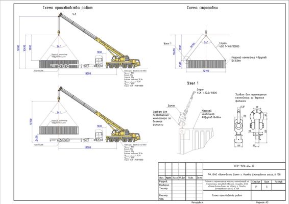 Схема строповки морского контейнера с применением специальных захватов